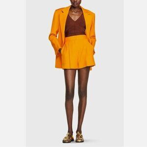 Sandro Benjamin Pleated High Rise Shorts Pockets Orange *READ FLAW*